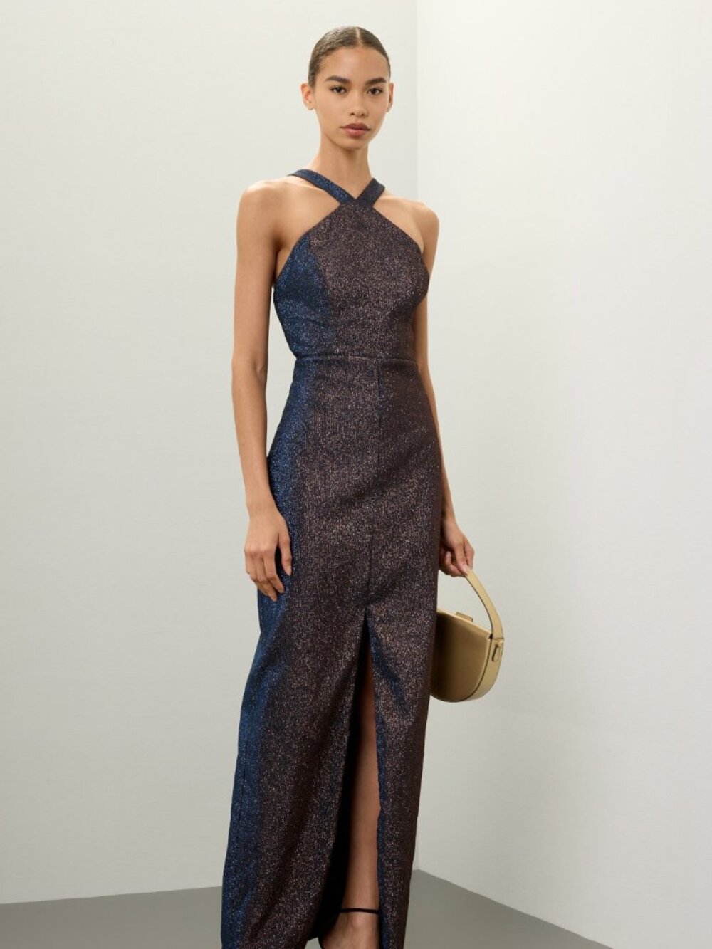 Bronze Metallic Halter Gown